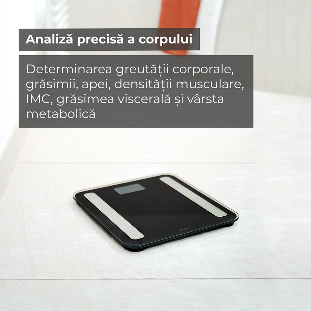 Cantar corporal BEURER BF 183 LE, 180kg, electronic, sticla securizata, negru