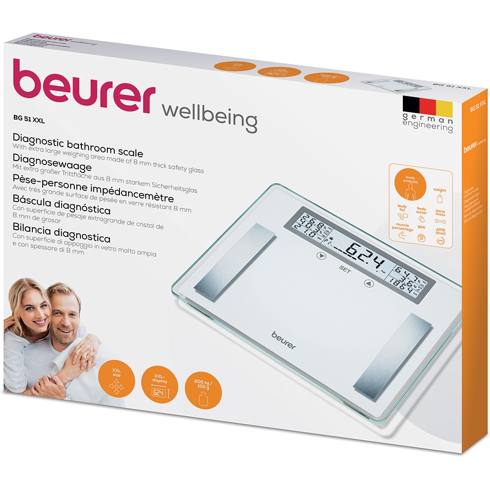 Cantar corporal BEURER BG 51 XXL, 200kg, electronic, sticla securizata, alb