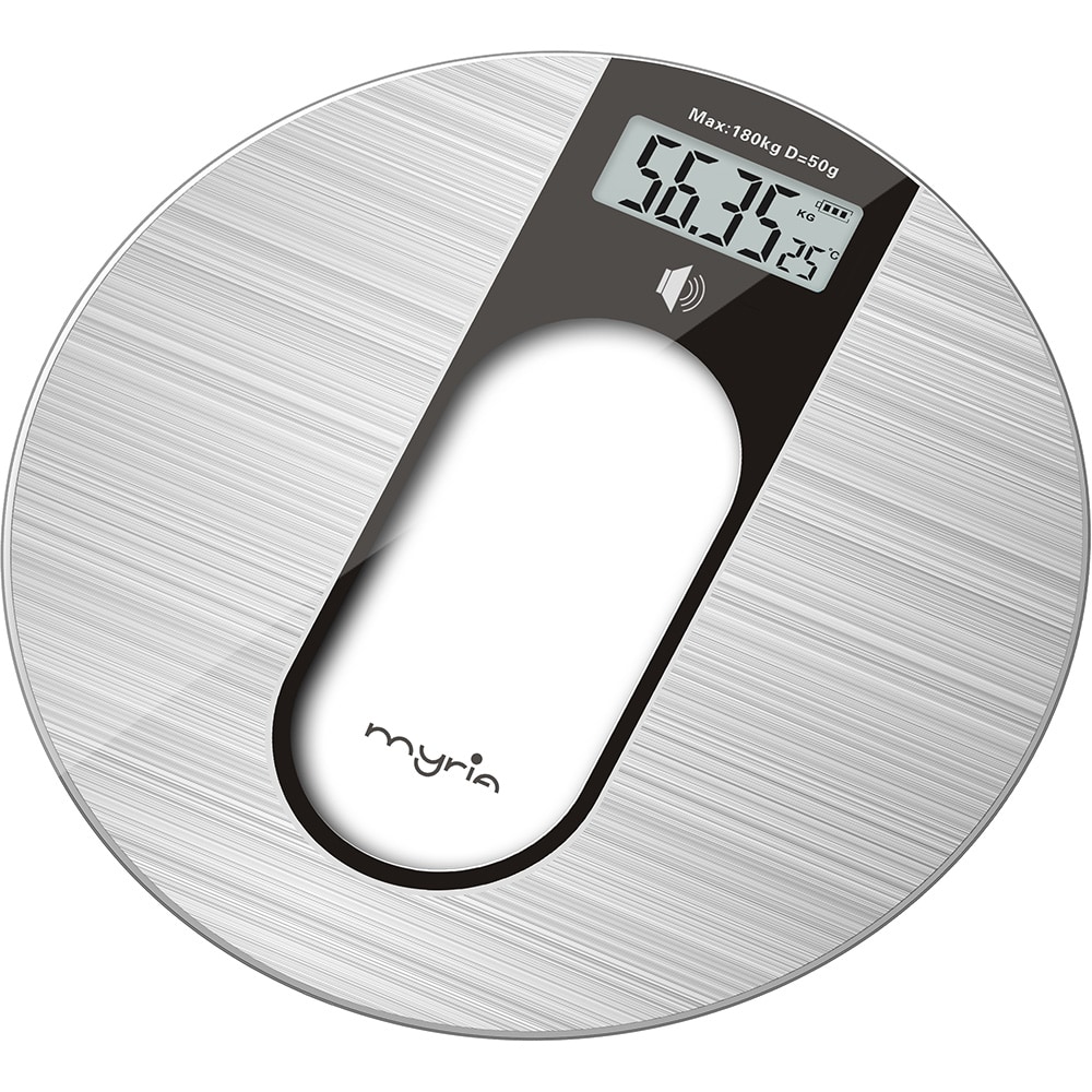 Cantar corporal MYRIA MY4901GY, 180kg, electronic, sticla securizata, argintiu
