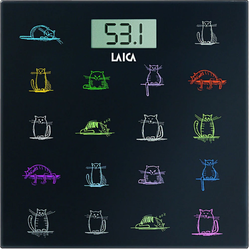 Cantar corporal LAICA Animals Edition PS1061, 180kg, electronic, sticla, negru