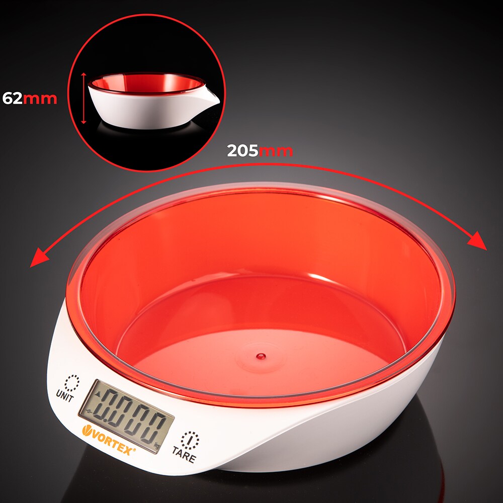 Cantar de bucatarie VORTEX VO4014RD, 5kg, rosu-alb