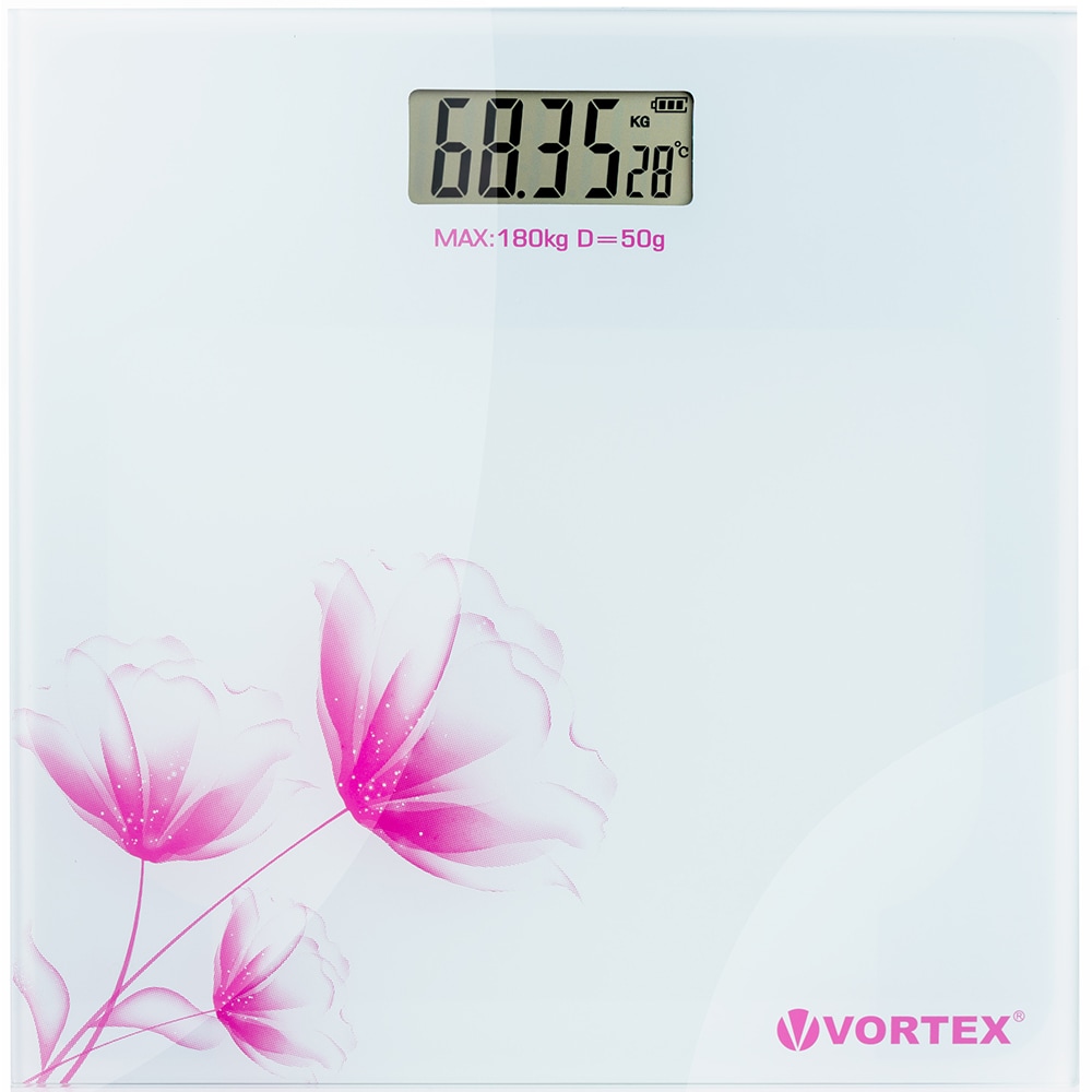 Cantar corporal VORTEX VO4803, 180kg, electronic, sticla securizata, alb