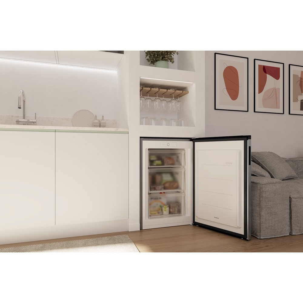 Congelator CANDY CNUQ2L58EX, Low Frost, 90 l, H 86 cm, Clasa E, argintiu