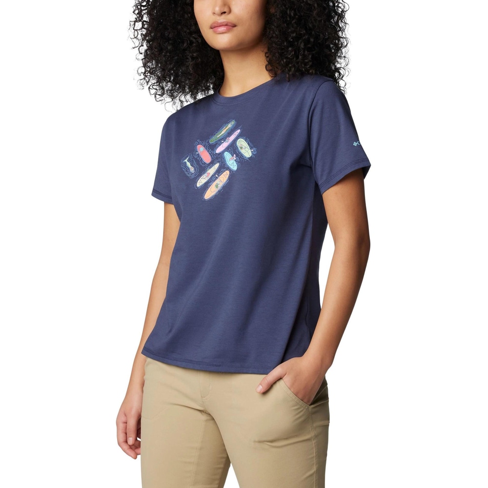 Tricou femei COLUMBIA Sun Trek Short Sleeve Graphic Tee, marimea M, albastru