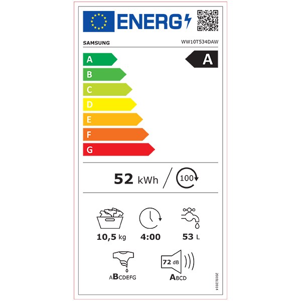 Masina de spalat rufe frontala SAMSUNG WW10T534DAW/S7, AI Control, EcoBubble, 10.5 kg, 1400rpm, Clasa A, alb