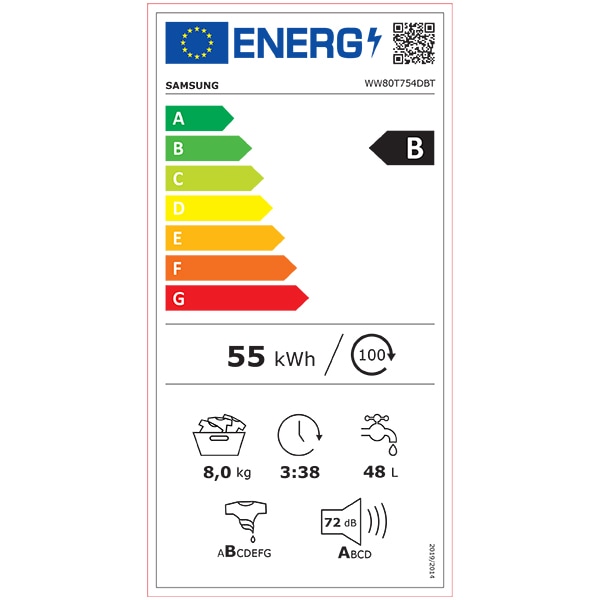 Masina de spalat rufe frontala SAMSUNG WW80T754DBT/S7, AI Control, 8 kg, 1400rpm, Clasa B, alb