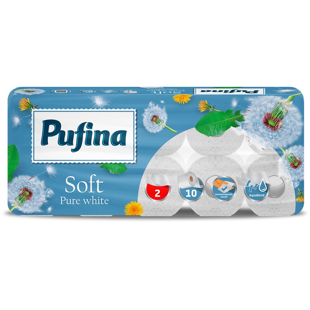 Hartie igienica PUFINA SOFT Alb Pur, 2 straturi, 10 role