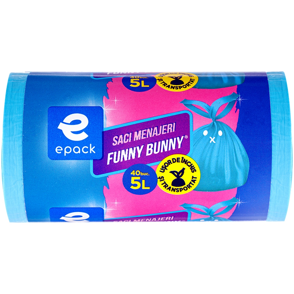 Saci menajeri EPACK Funny Bunny, 40 bucati, 5 l, albastru deschis