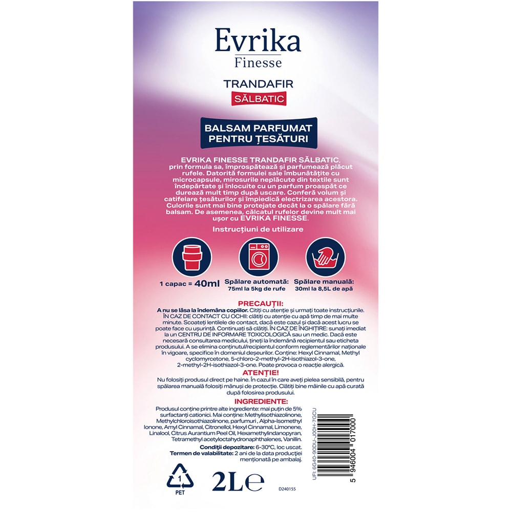 Balsam de rufe EVRIKA Finesse Trandafir Salbatic, 2 l