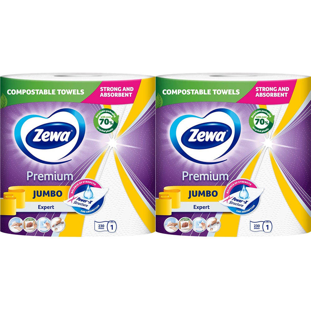 Prosoape de hartie ZEWA Jumbo, 3 straturi, 2 role, 460 foi