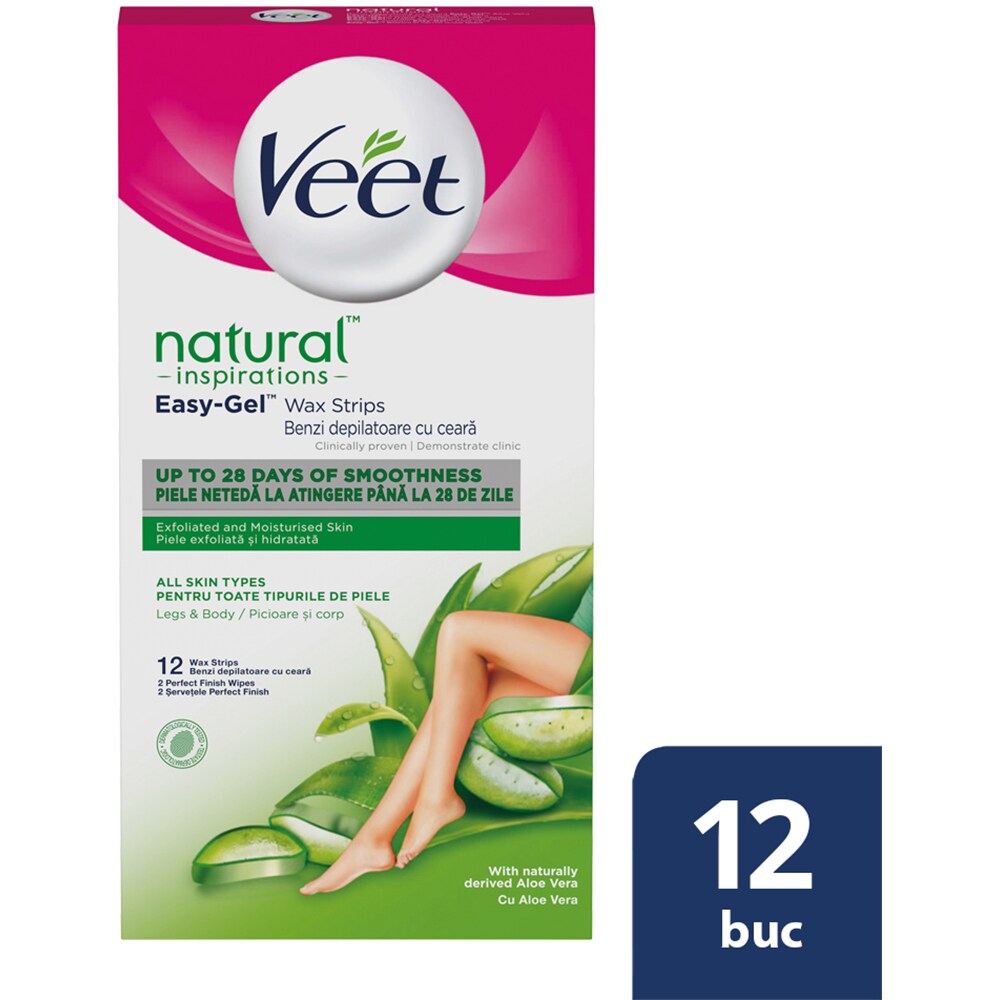 Benzi depilatoare ceara VEET Aloe, 12 benzi