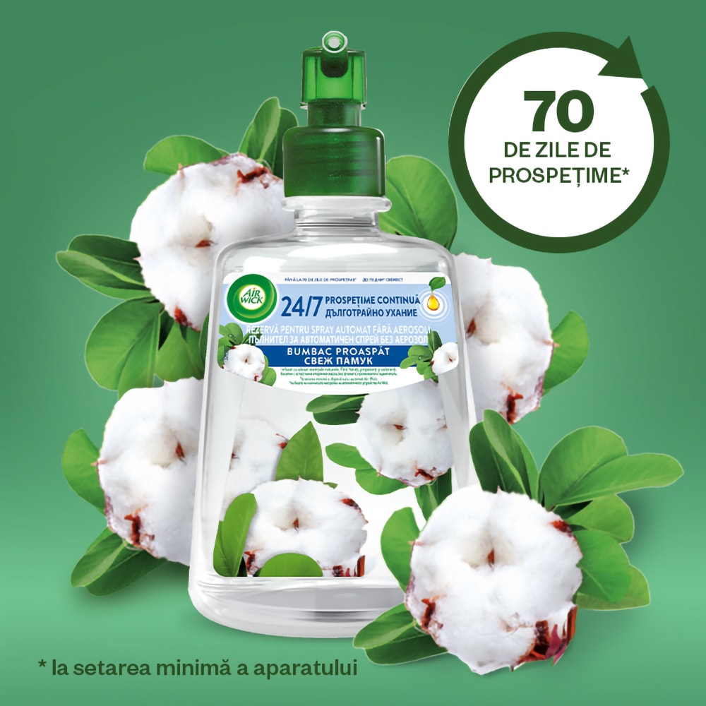 Rezerva odorizant de camera fara aerosoli AIR WICK, Bumbac proaspat, 228 ml