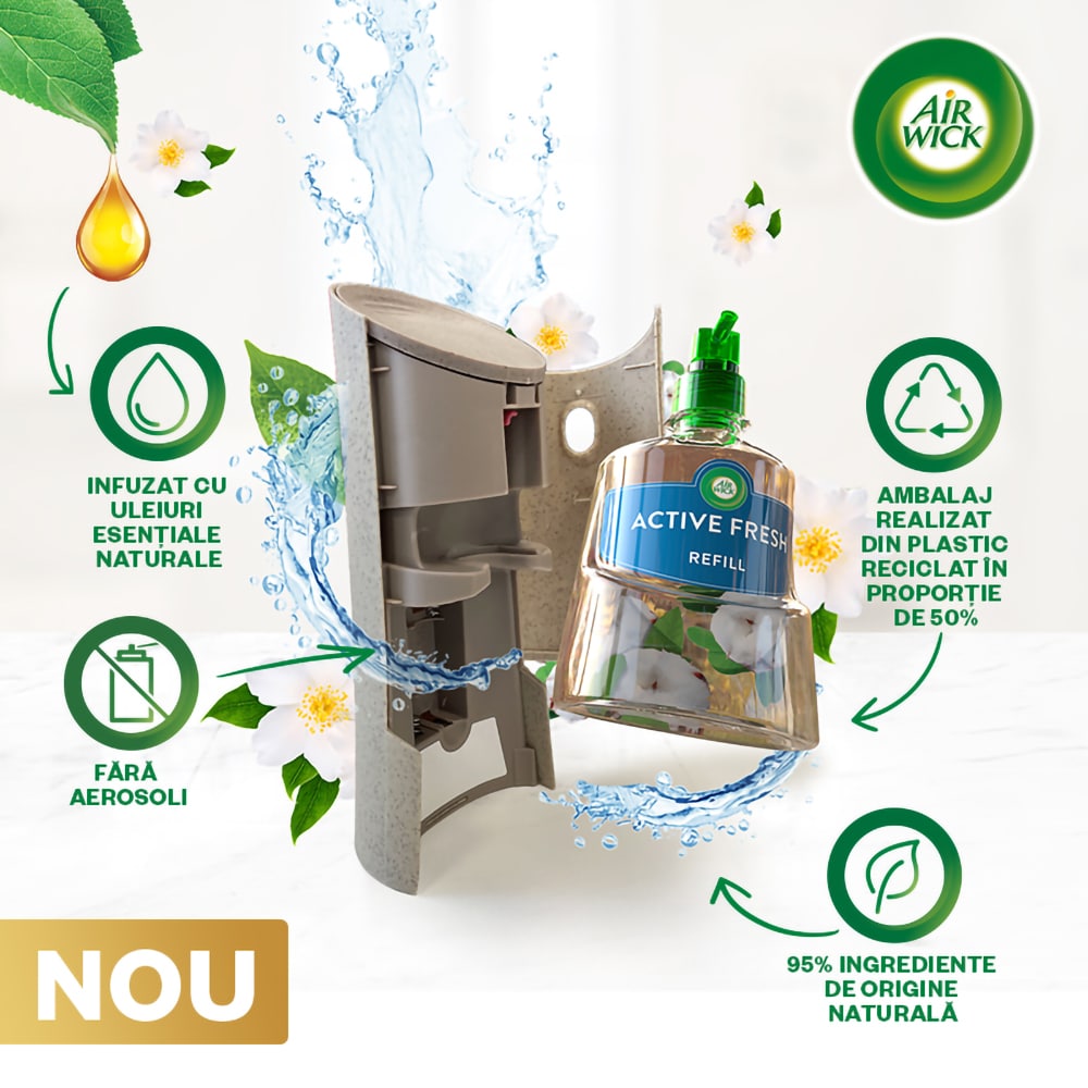 Odorizant de camera automat fara aerosoli AIR WICK, Bumbac proaspat, 228 ml