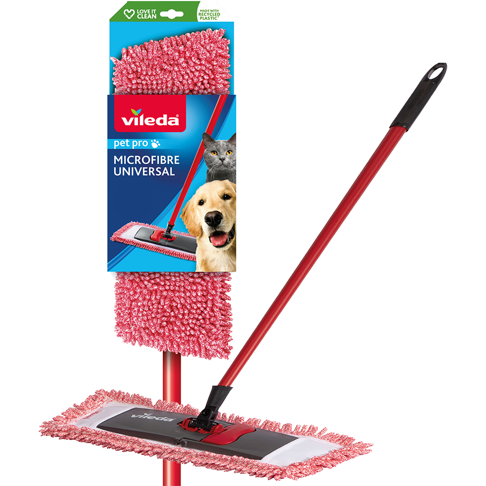 Mop plat VILEDA Pet Pro, maner extensibil, rosu
