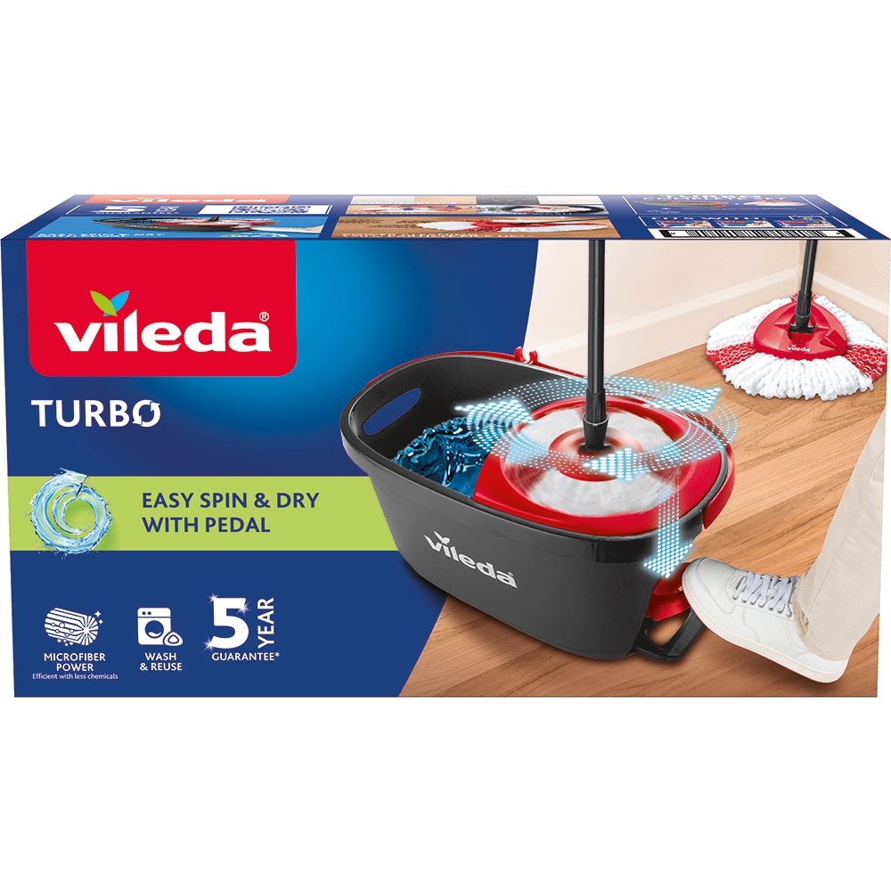 Set galeata cu storcator + mop + maner VILEDA Turbo, rosu-negru