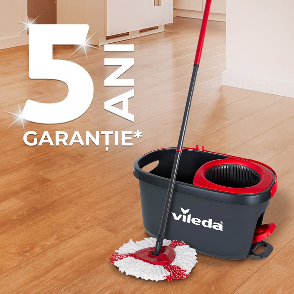 Set galeata cu storcator + mop + maner VILEDA Turbo, rosu-negru