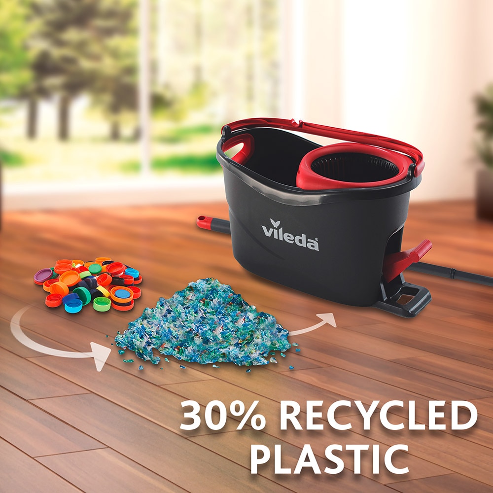 Set galeata cu storcator + mop + maner VILEDA Easy Wring Ultramat Turbo, negru-rosu