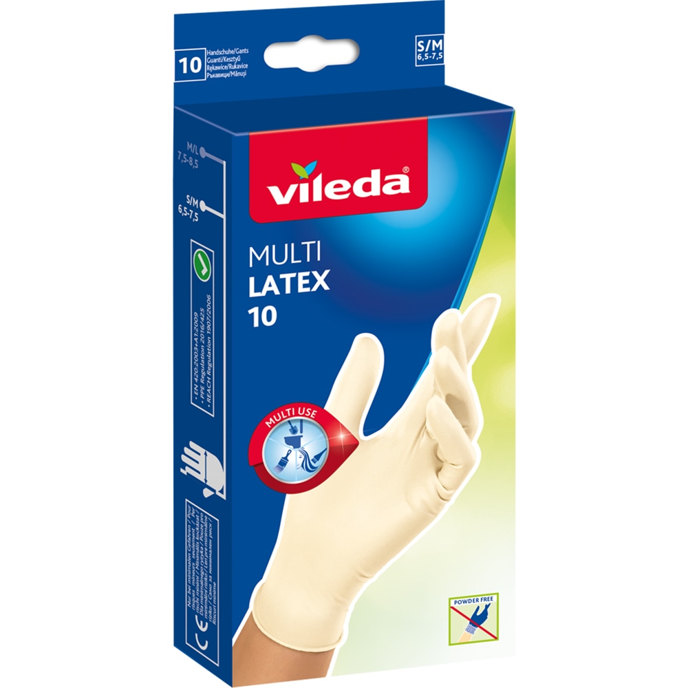 Manusi de unica folosinta VILEDA Natural, latex, marimea M/L, 10 bucati