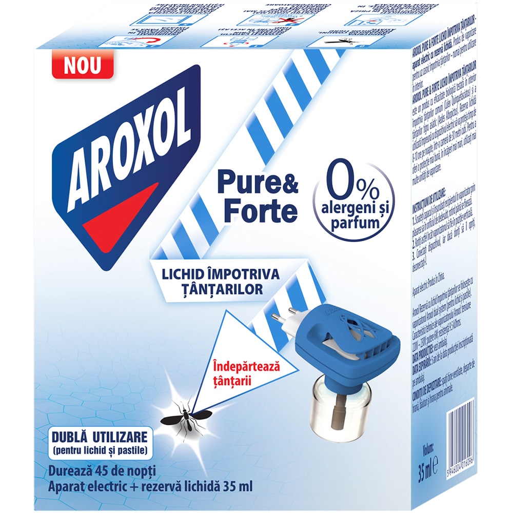 Aparat electric cu rezerva lichida impotriva tantarilor AROXOL Pure & Forte, 45 nopti