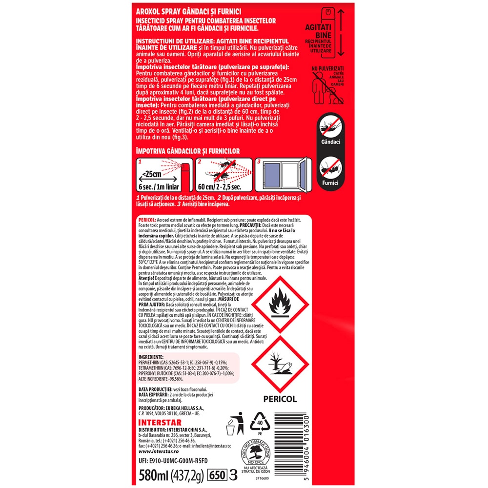 Spray impotriva gandacilor si furnicilor AROXOL, 580 ml