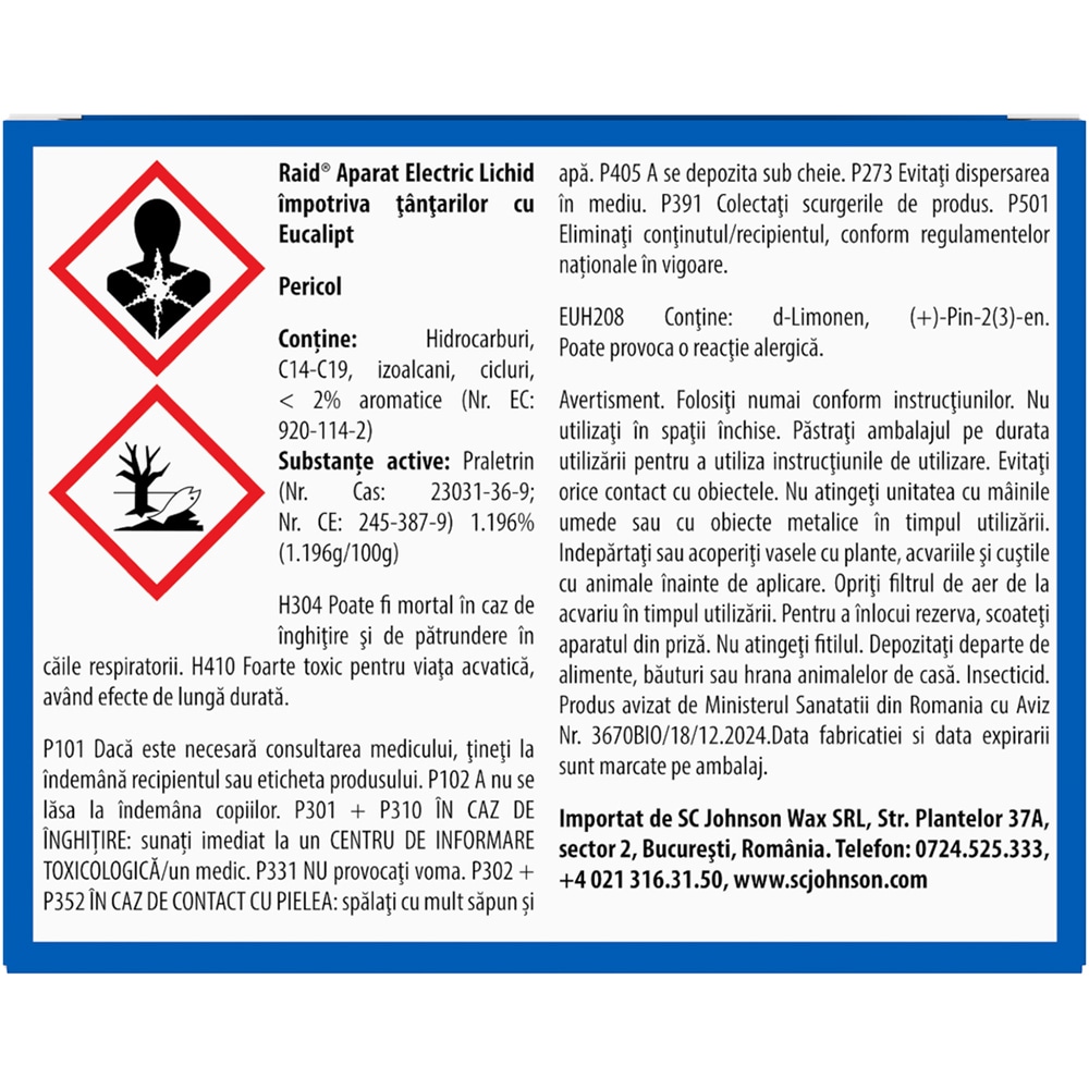Aparat electric anti-tantari RAID Liquid Eucalipt, 30 nopti, 21 ml