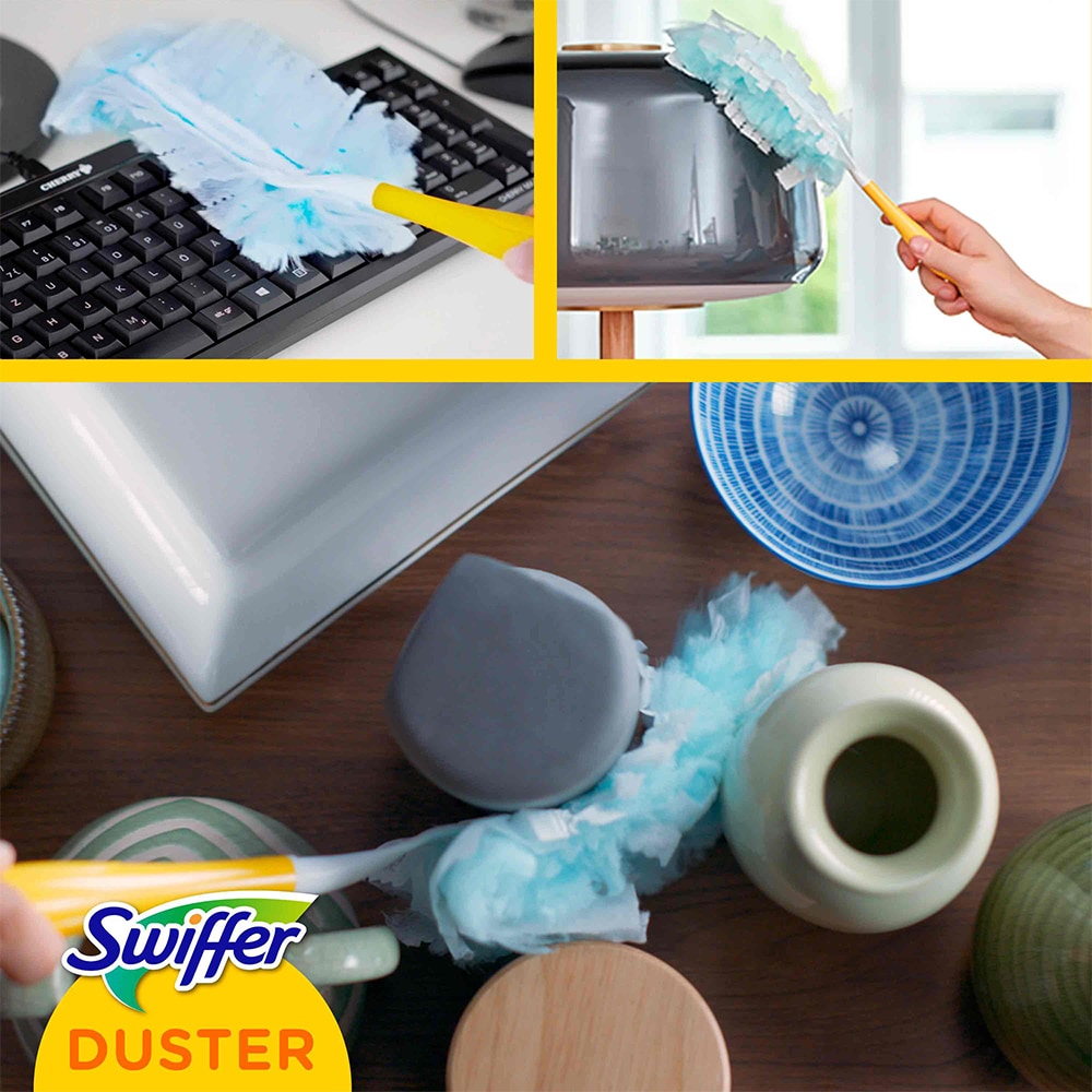 Set Mop uscat + Pamatuf + 8 lavete uscate SWIFFER Trap + Lock Dirt Dust & Hair