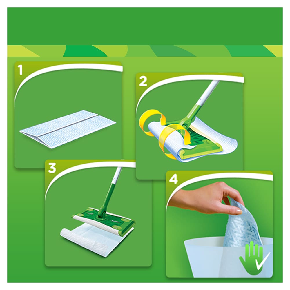 Set Mop uscat + Pamatuf + 8 lavete uscate SWIFFER Trap + Lock Dirt Dust & Hair