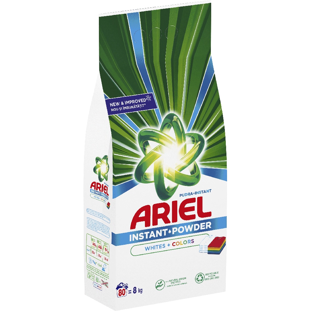 Detergent automat ARIEL Instant Powder Whites + Colors, 8 kg, 80 spalari