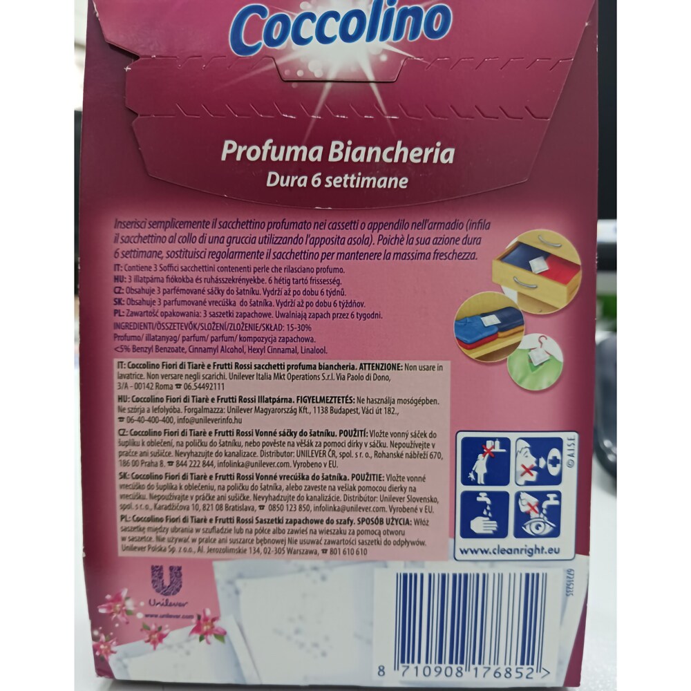 Odorizant dulap COCCOLINO Biancheria, 3 bucati