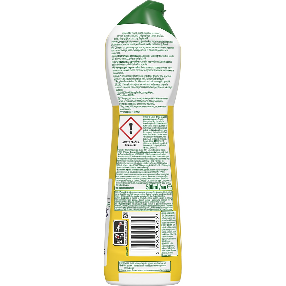 Solutie de curatat CIF Crema Lemon, 500ml