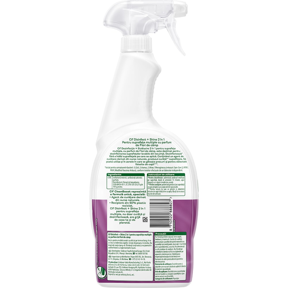 Solutie de curatare CIF Disinfect & Shine Flower Breeze Spray, 750 ml