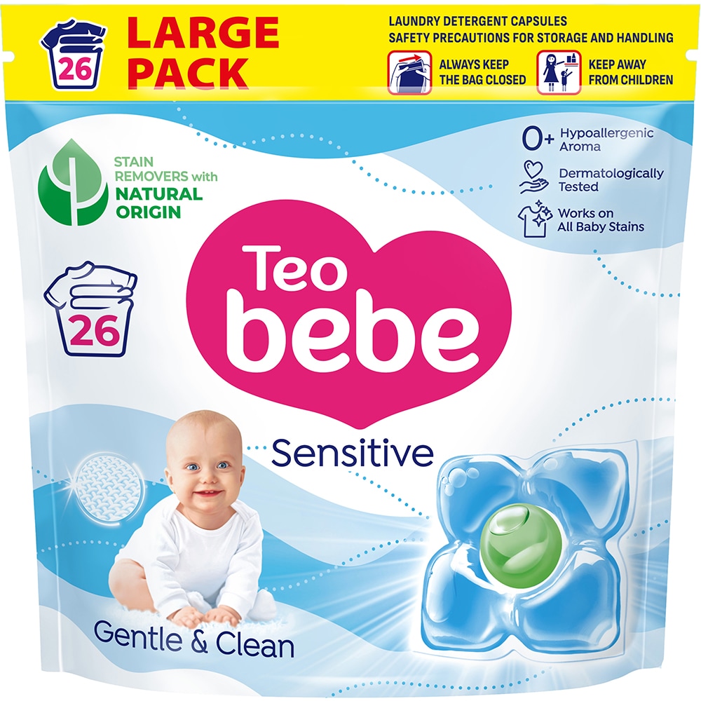 Detergent capsule TEO BEBE Gentle & Clean Sensitive, 26 spalari