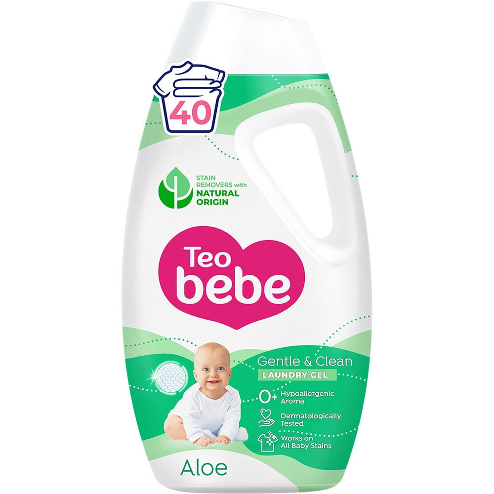 Detergent lichid TEO BEBE Gentle & Clean Aloe, 1.8 l, 40 spalari
