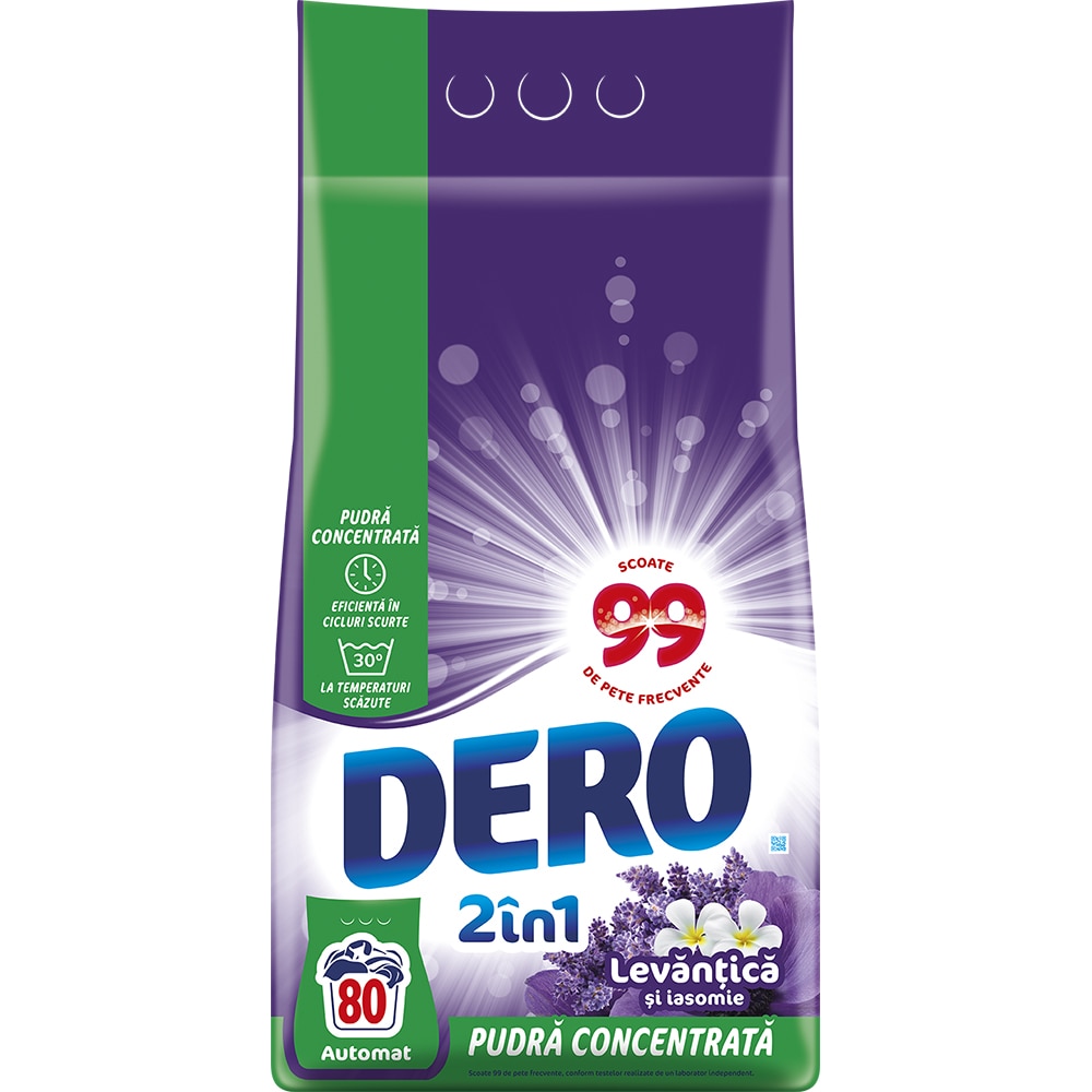 Detergent automat DERO 2in1 Levantica si iasomie, 6 kg, 80 spalari