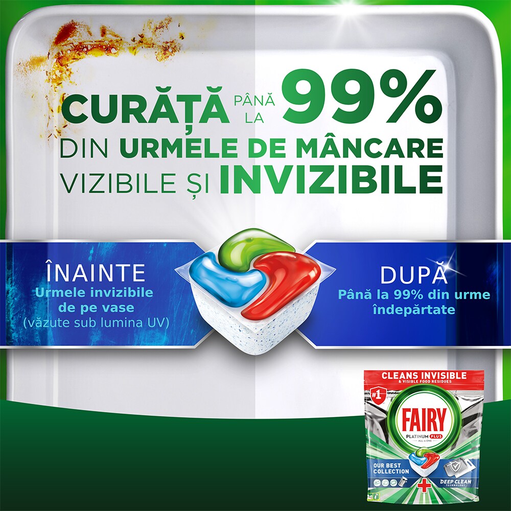 Detergent pentru masina de spalat vase FAIRY Platinum Plus Deep Clean, 50 spalari