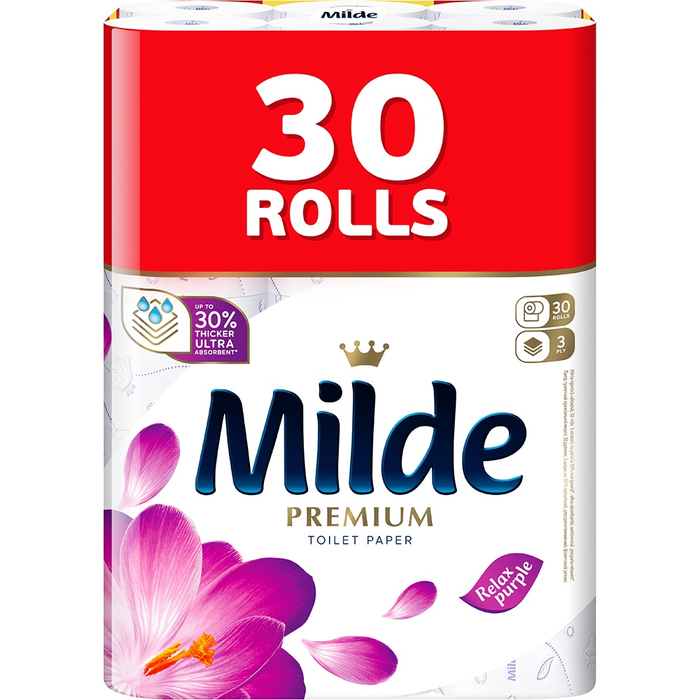 Hartie igienica MILDE Relax Purple, 3 straturi, 30 role