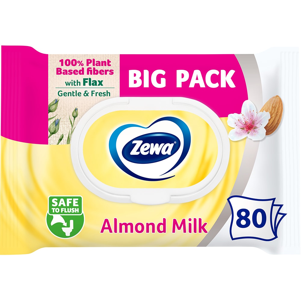 Hartie igienica umeda ZEWA Almond, 80 bucati