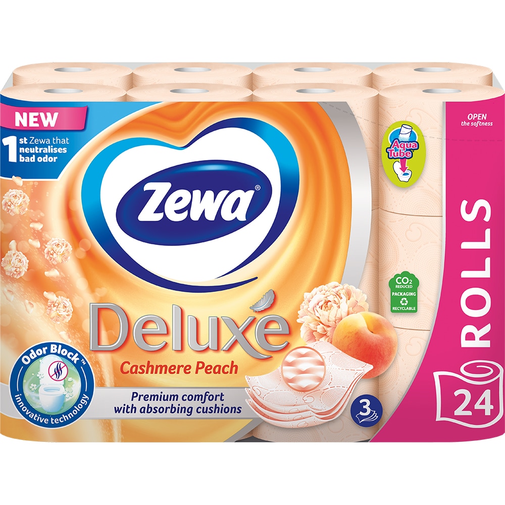 Hartie igienica ZEWA Deluxe Cashmere peach, 3 straturi, 24 role