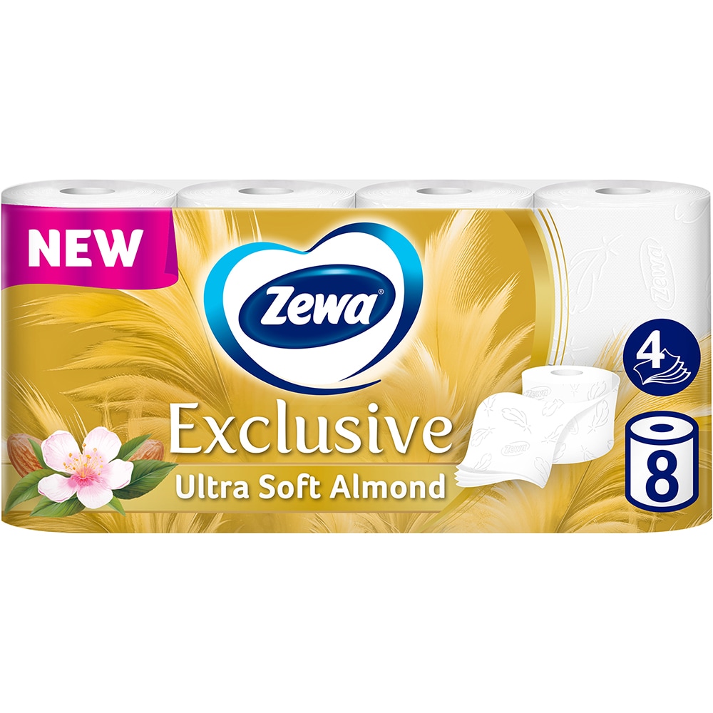 Hartie igienica ZEWA Exclusive Almond Milk, 4 straturi, 8 role