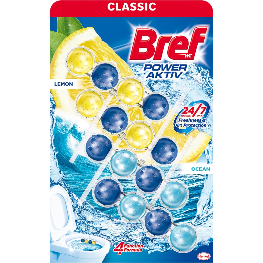 Odorizant toaleta BREF Power Aktiv Lemon-Ocean, 4 x 50g