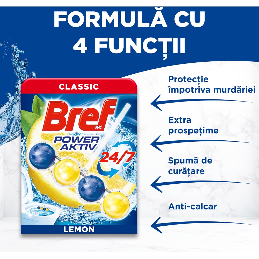 Odorizant toaleta BREF Power Aktiv Lemon-Ocean, 4 x 50g