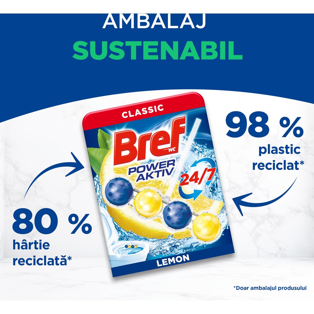 Odorizant toaleta BREF Power Aktiv Lemon-Ocean, 4 x 50g
