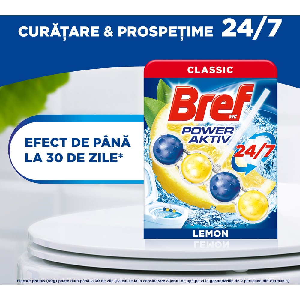 Odorizant toaleta BREF Power Aktiv Lemon-Ocean, 4 x 50g