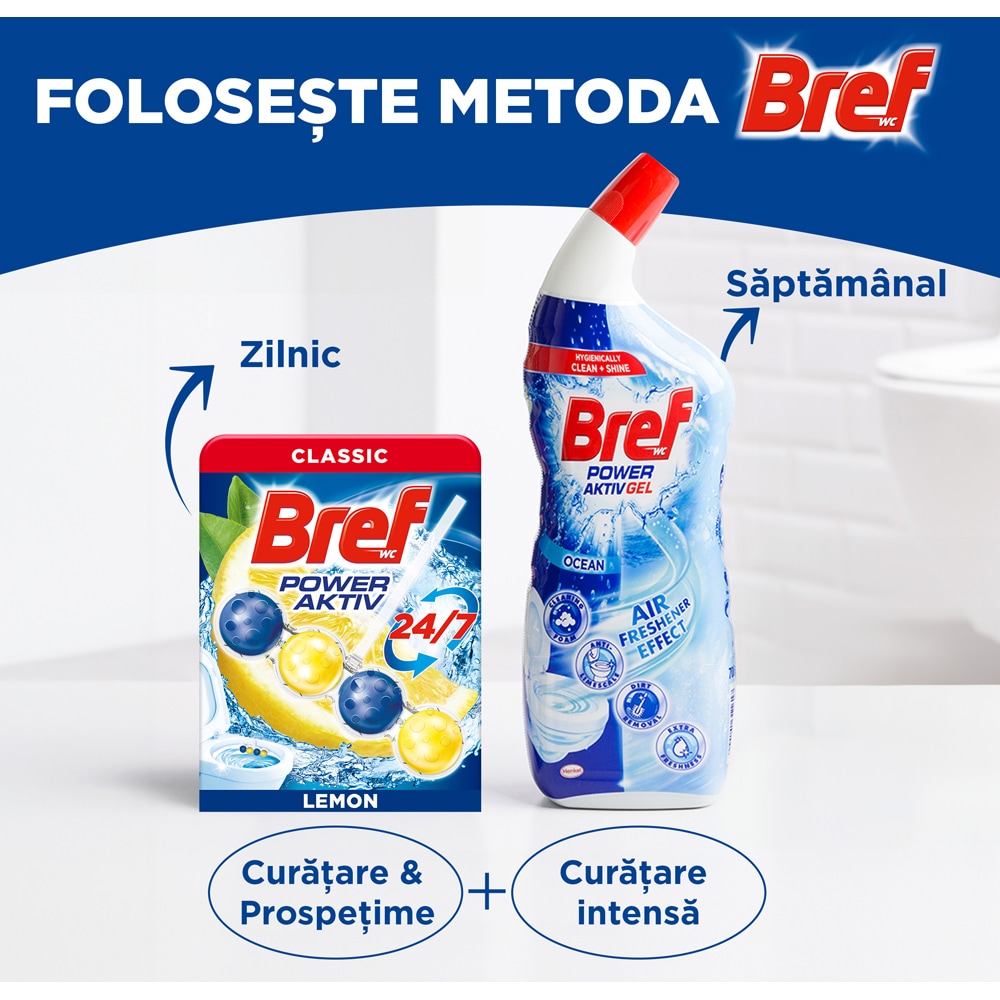 Odorizant toaleta BREF Power Aktiv Lemon-Ocean, 4 x 50g