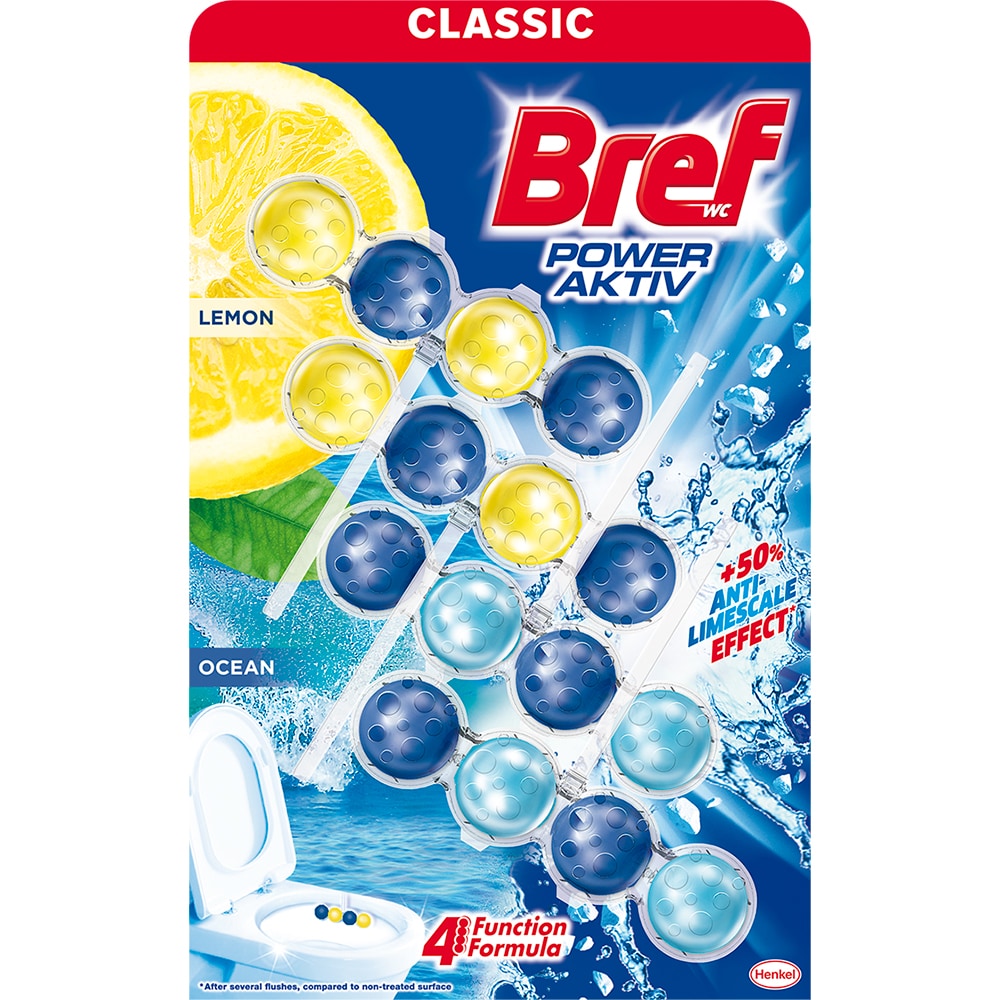 Odorizant toaleta BREF Power Aktiv Lemon-Ocean, 4 x 50g