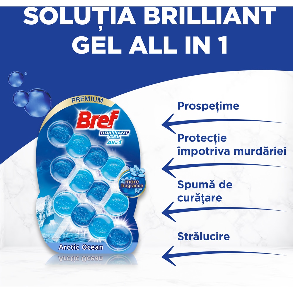 Odorizant toaleta BREF Brilliant Gel All in 1 Arctic Ocean, 3 x 42 g