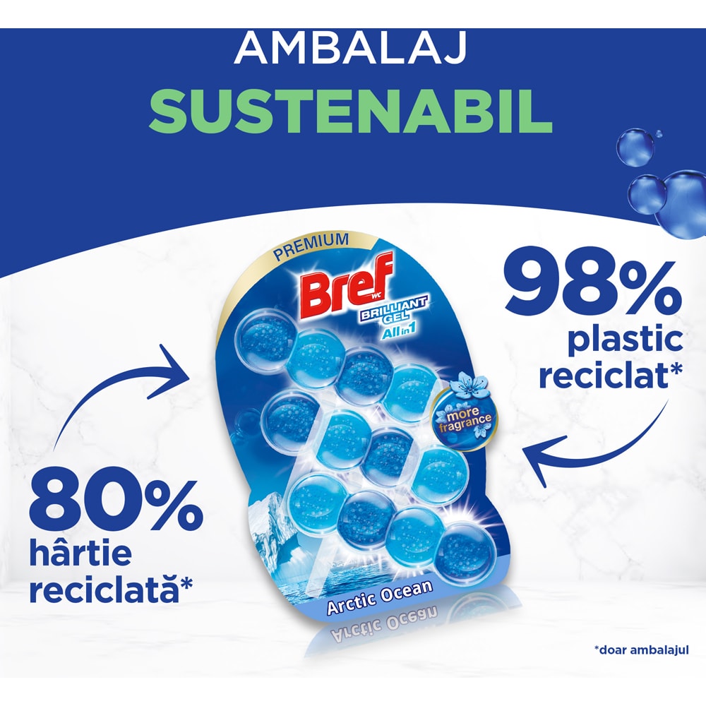 Odorizant toaleta BREF Brilliant Gel All in 1 Arctic Ocean, 3 x 42 g