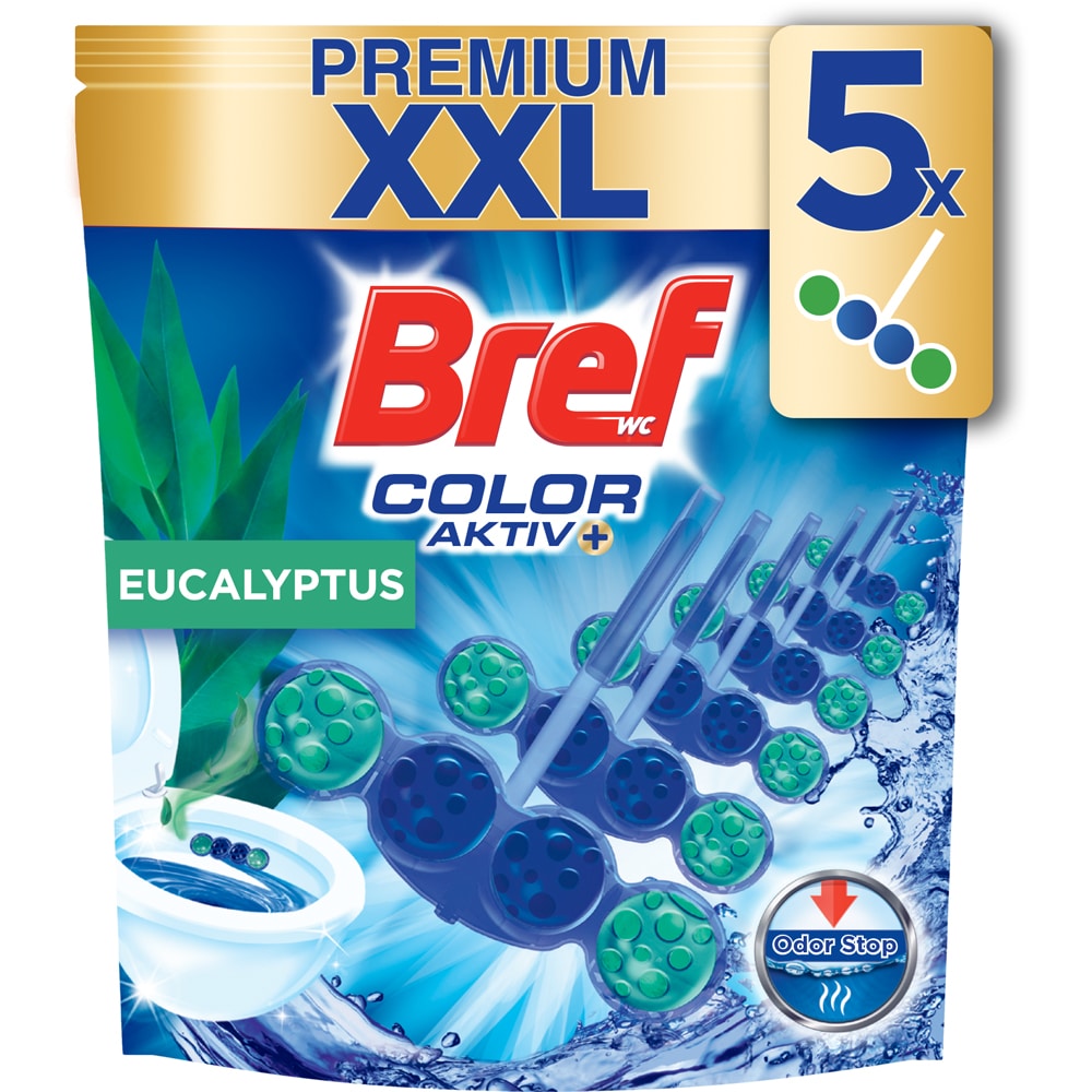Odorizant toaleta BREF Color Aktiv Eucalyptus, 5 x 50g
