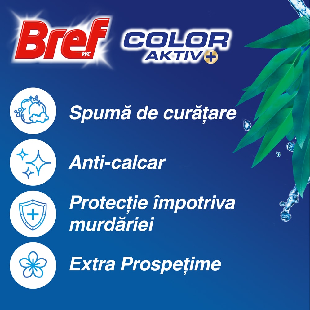 Odorizant toaleta BREF Color Aktiv Eucalyptus, 5 x 50g