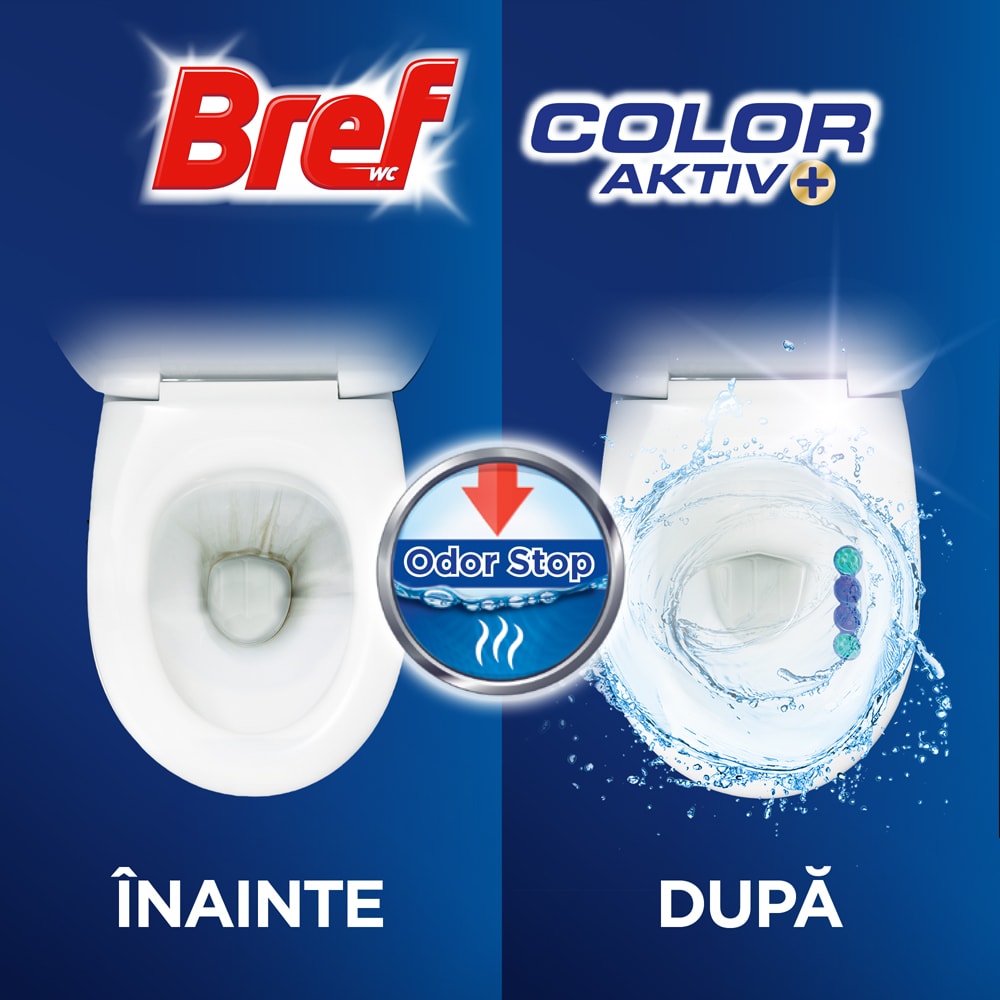 Odorizant toaleta BREF Color Aktiv Eucalyptus, 5 x 50g